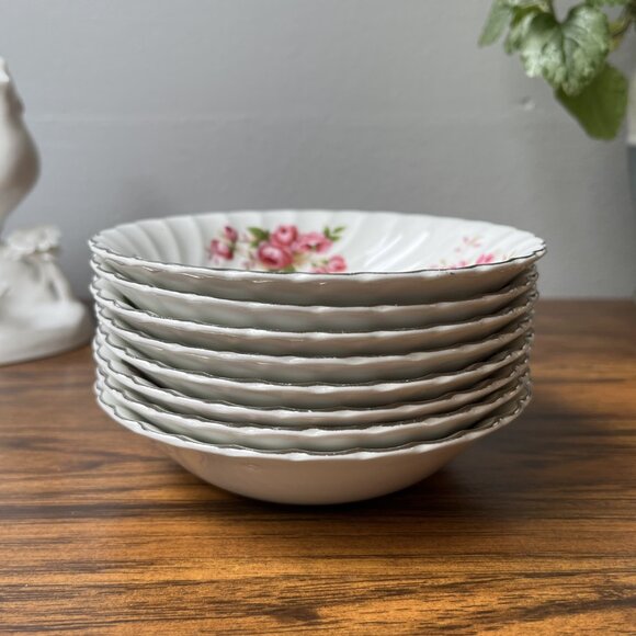 Johnson Brothers Regency Pink Roses 8 Ironstone Fruit / Dessert Bowls 5" England - Picture 4 of 13